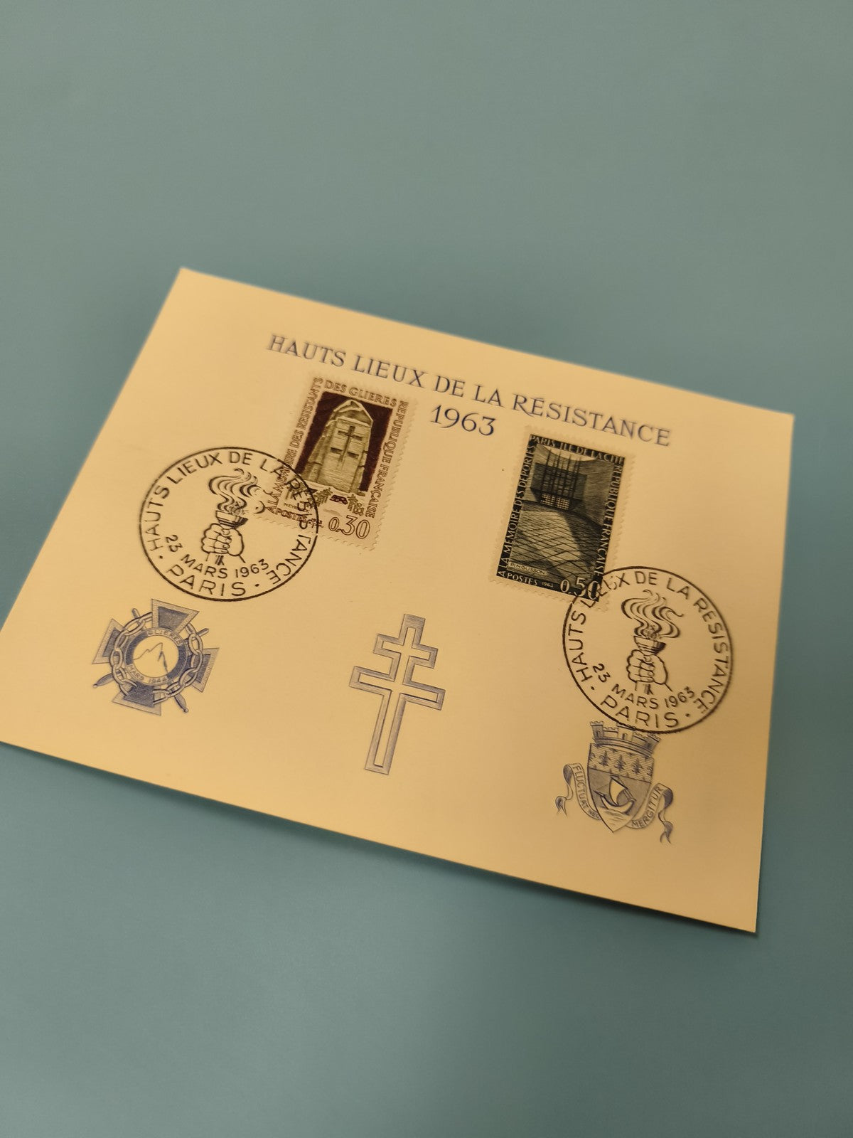 Ancienne enveloppe philatélie 1963 Croix de Lorraine Hauts Lieux Résistance