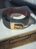 Ceinture vintage Pierre Cardin cuir noir boucle dorée rétro homme