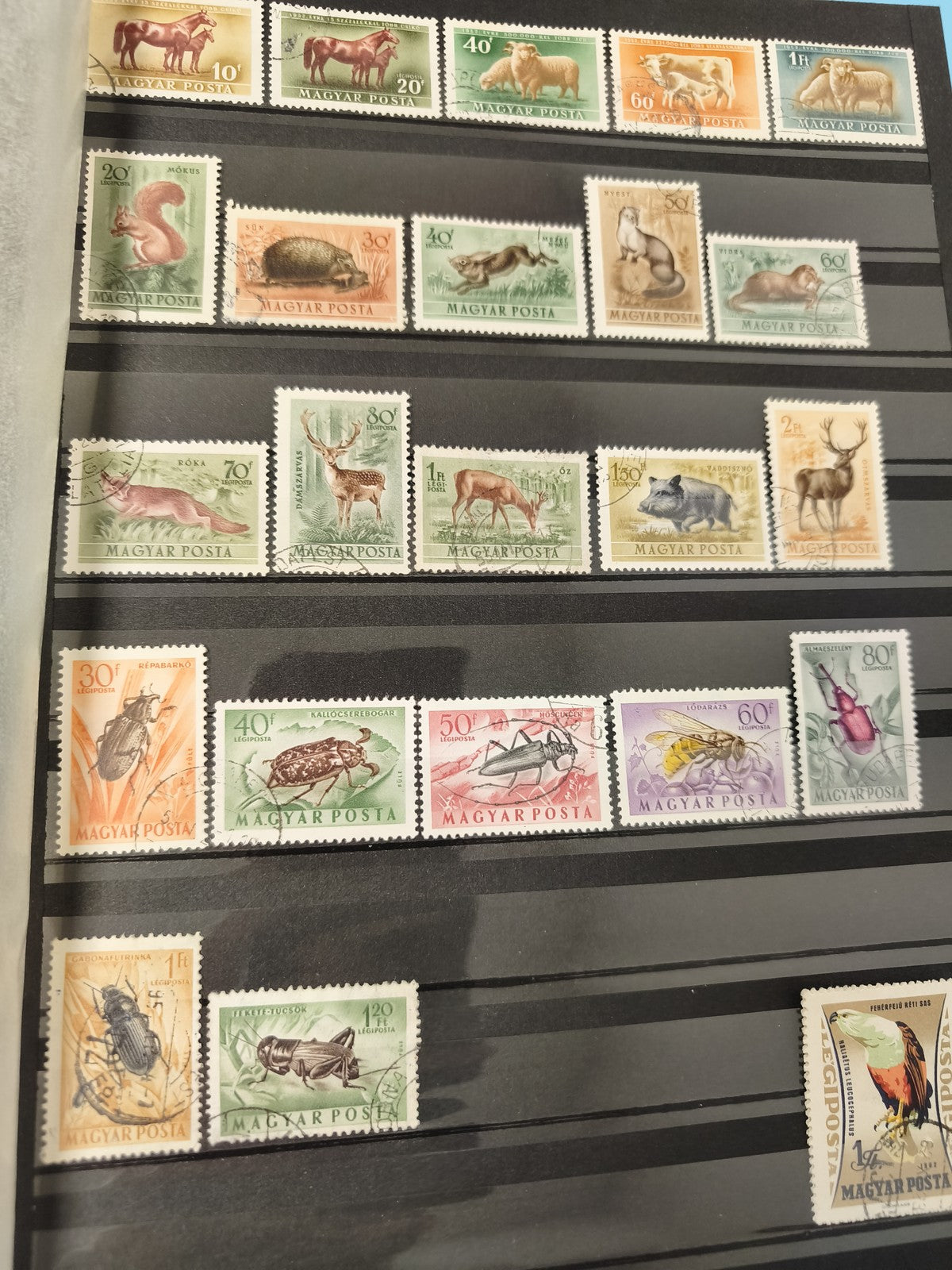 Lot anciens timbres oblitérés Magyar animaux insectes Hongrie philatélie vintage