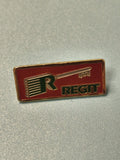 Vintage pin's publicitaire REGIT rectangulaire rouge logo clé collection