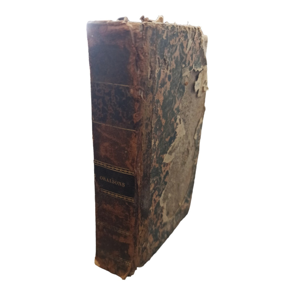 Livre Oraisons Funèbres Massillon relié, couverture usée, oraisons religieuses