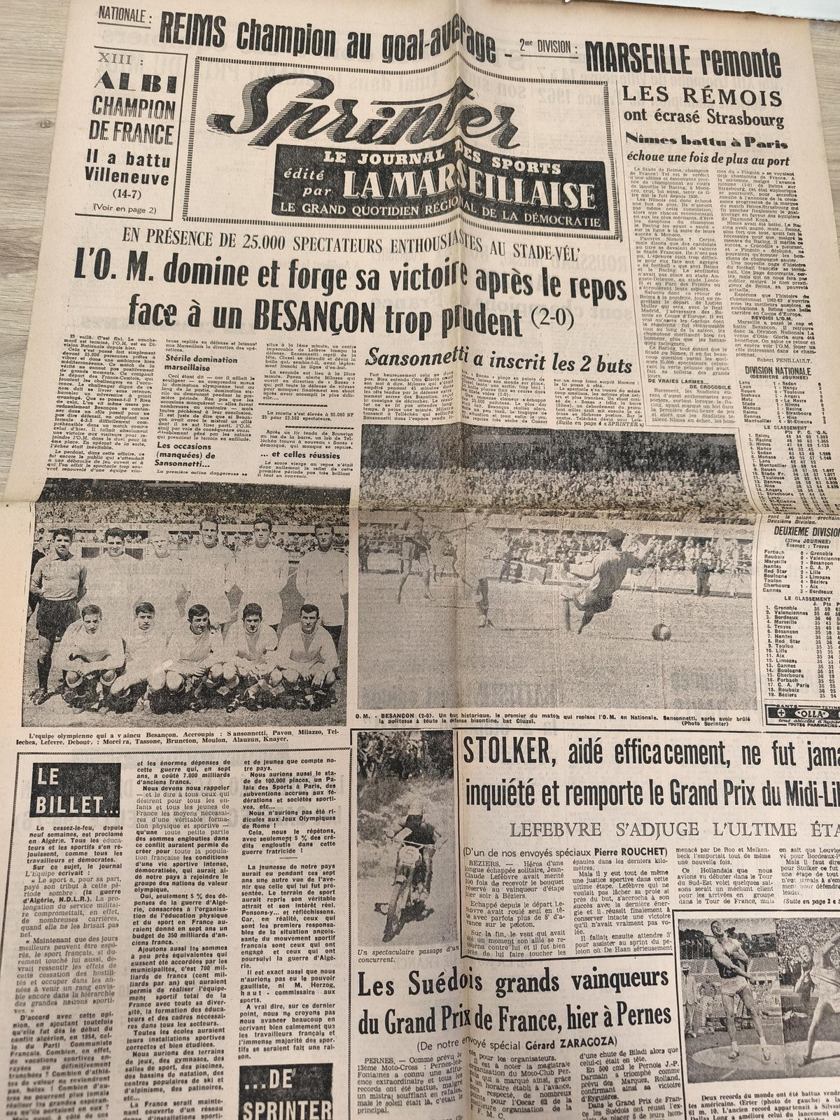 Ancien journal Sprinter OM Marseille football vintage années 50 rare collection