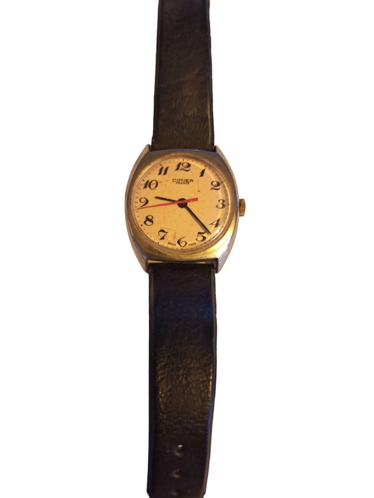 Montre vintage Cimier mécanique France cadran doré bracelet noir rétro
