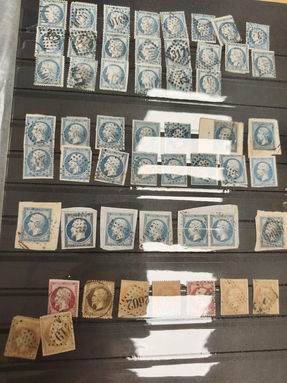 Lot timbres Cérès Napoléon oblitérés France XIXe bleus rouges jaunes