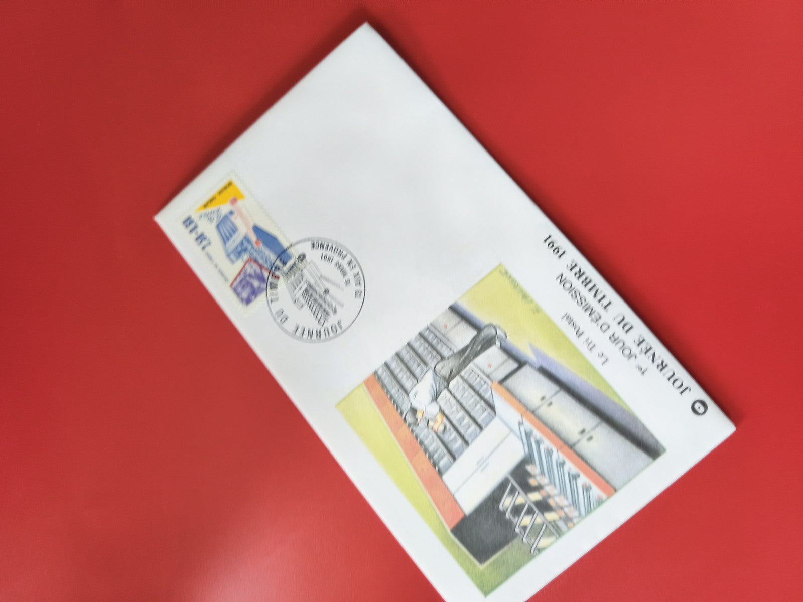 Enveloppe philatélie oblitérée, illustration couleur, cachet postal visible