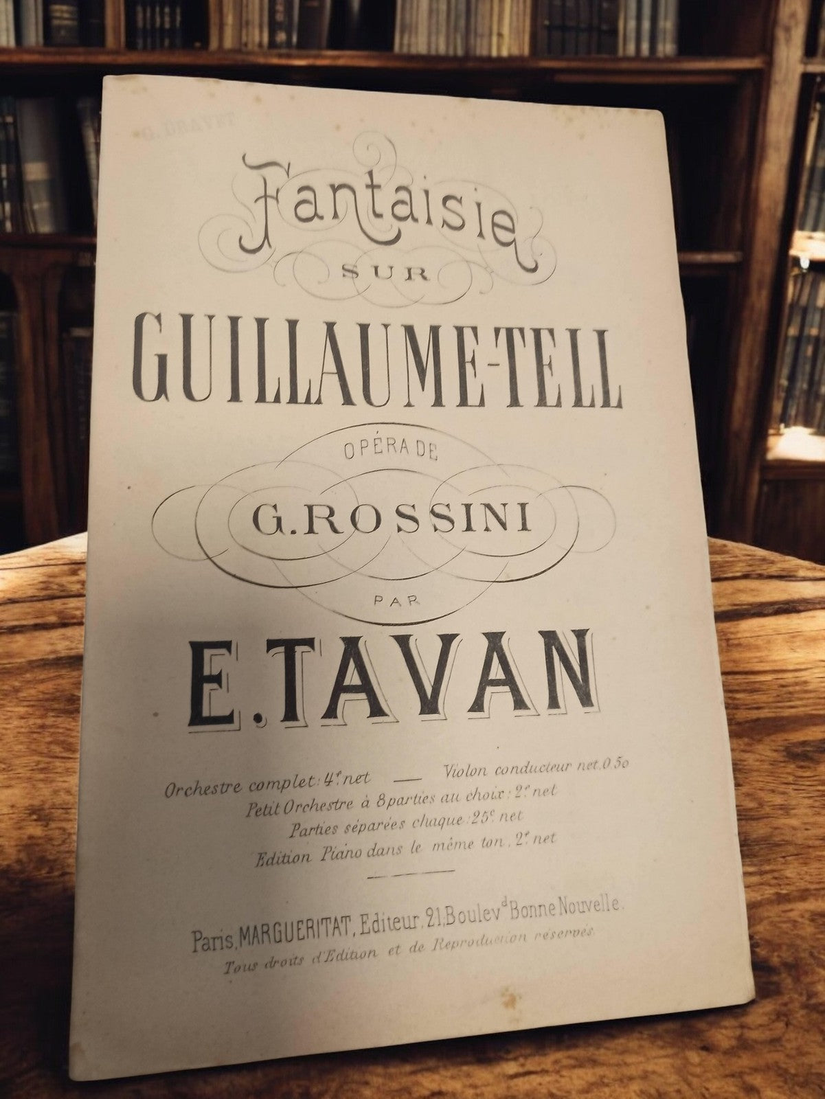 Partition ancienne Fantaisie sur Guillaume Tell Rossini Tavan vintage musique op
