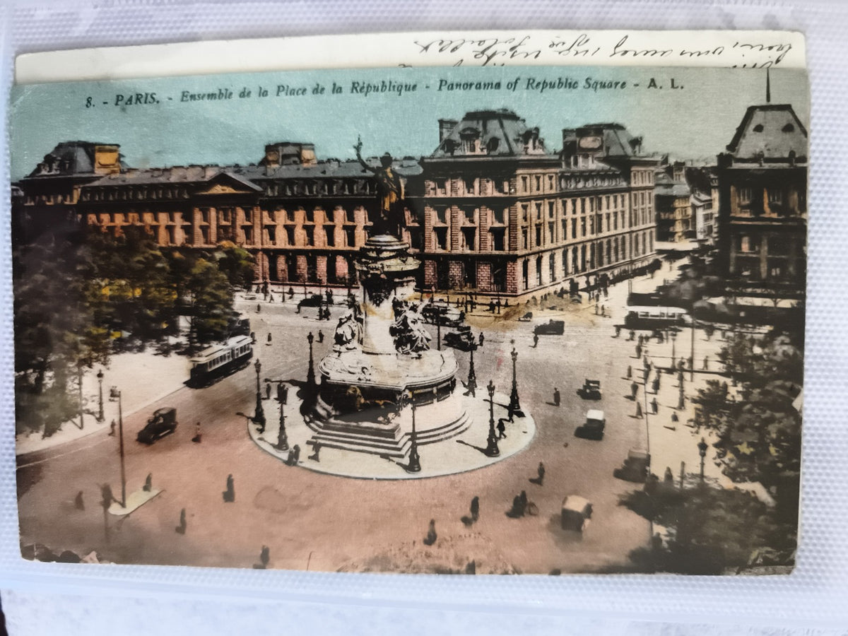 CPA Paris Place de la République panorama tramway colorisée début XXe