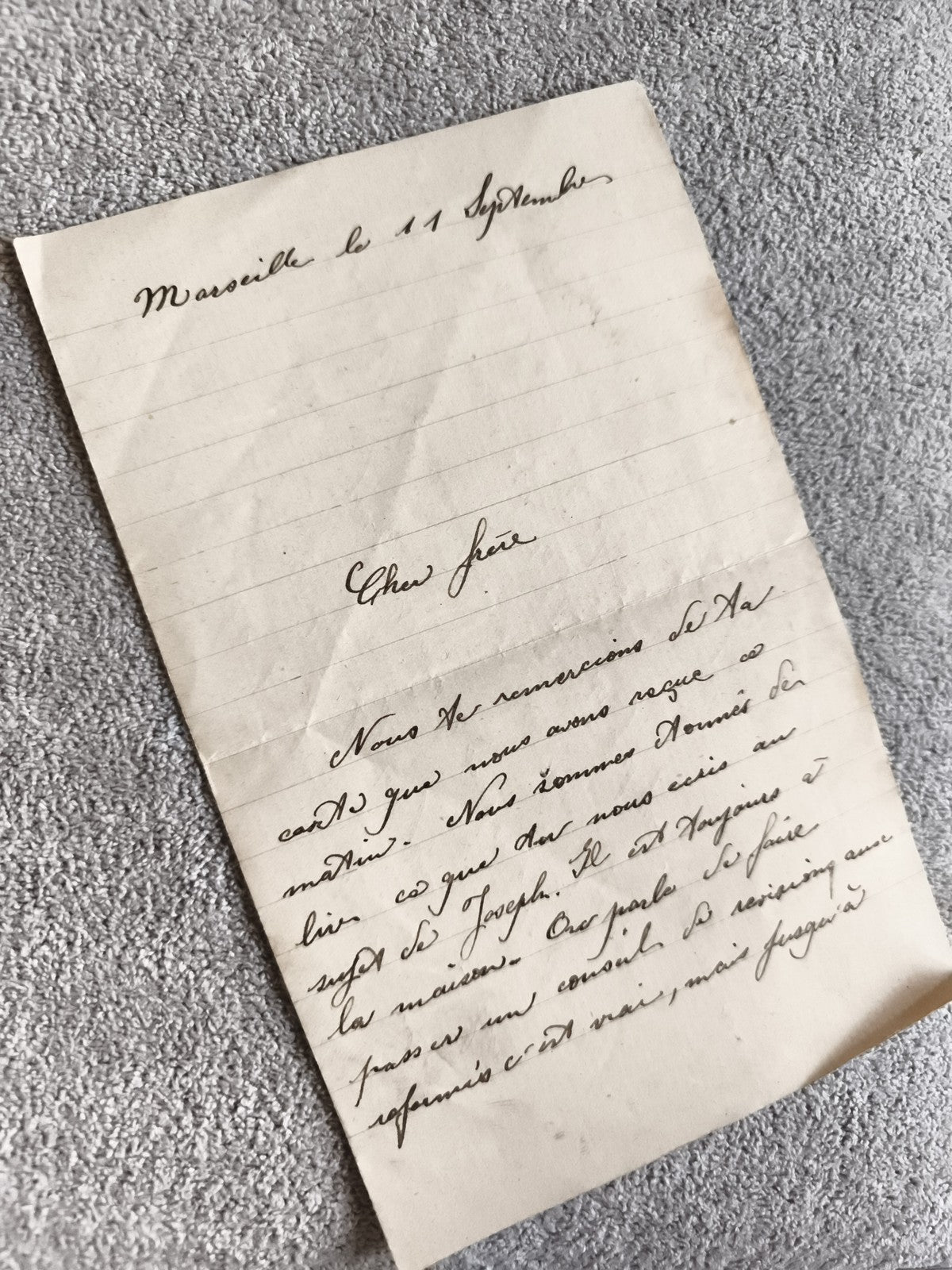 Lettre manuscrite ancienne Marseille 11 septembre WW1 première guerre document