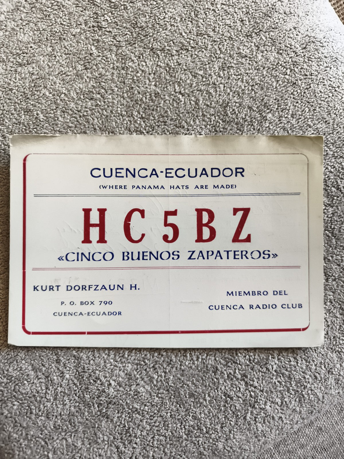 Carte QSL radio HC5BZ Cuenca Équateur ancienne vintage radioamateur