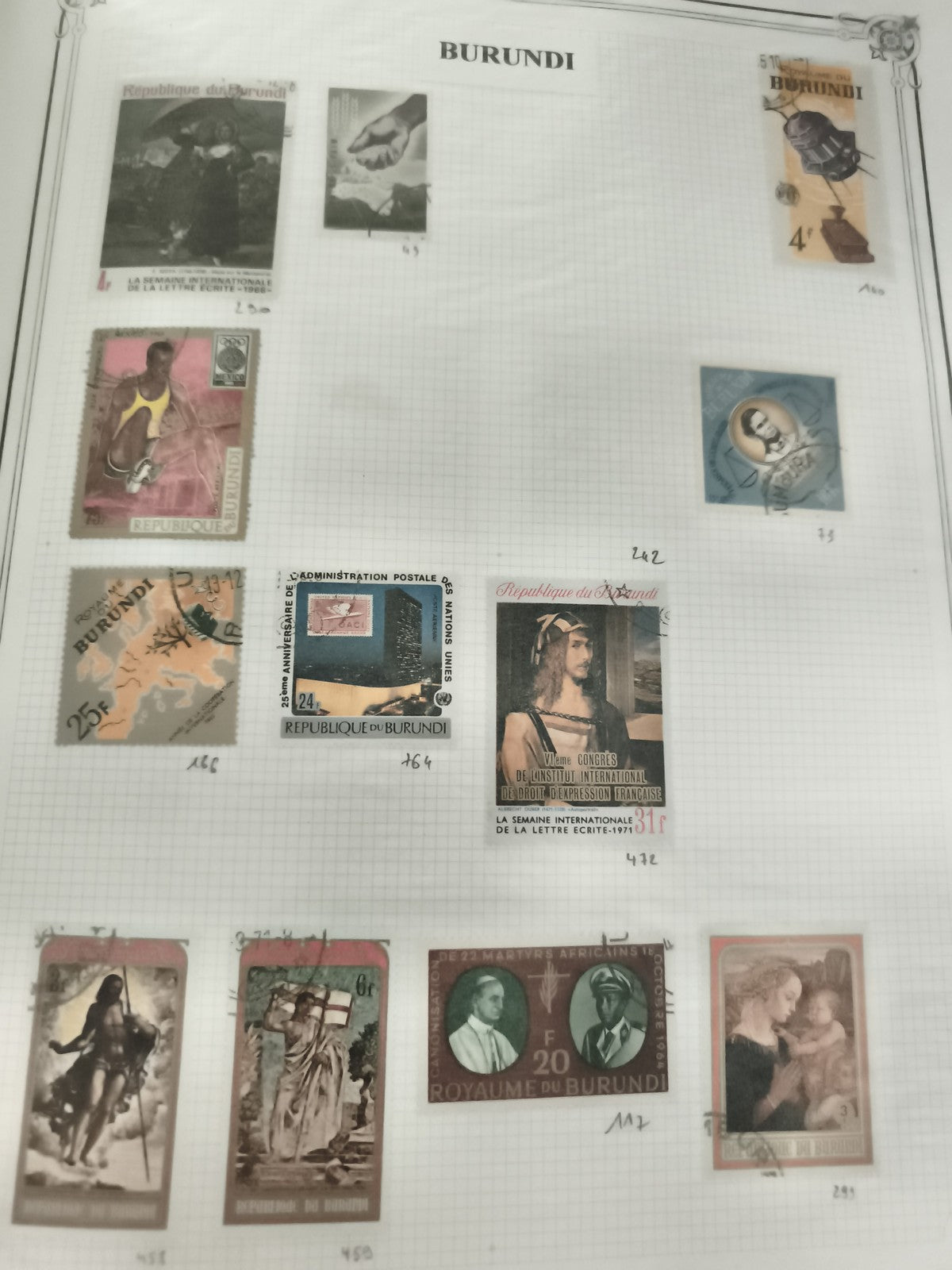 Timbres Burundi oblitérés thématiques République Royaume lot philatélie
