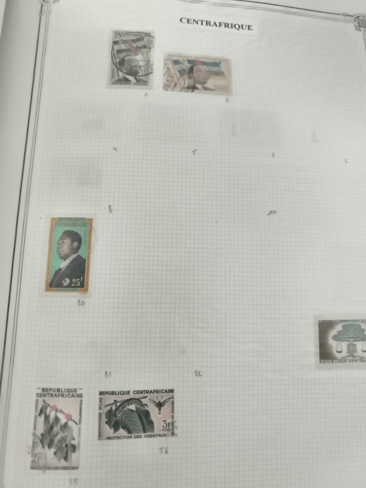 Timbres République Centrafricaine oblitérés lot x6 thèmes divers philatélie
