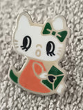 Pin's vintage chat style kawaii, motif émaillé orange vert, badge rétro (Ref 9)