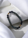 Bracelet perles facettées bleu vintage, orné éléments dorés rétro ancien