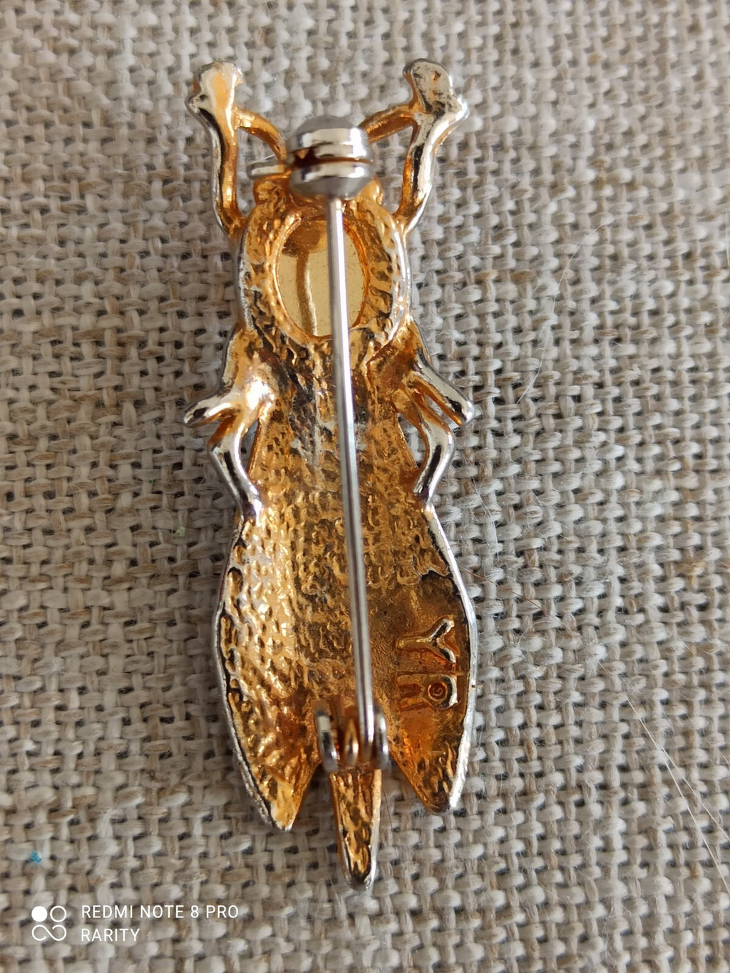Broche cigale vintage Yves Rocher dorée ambre, bijou fantaisie rétro