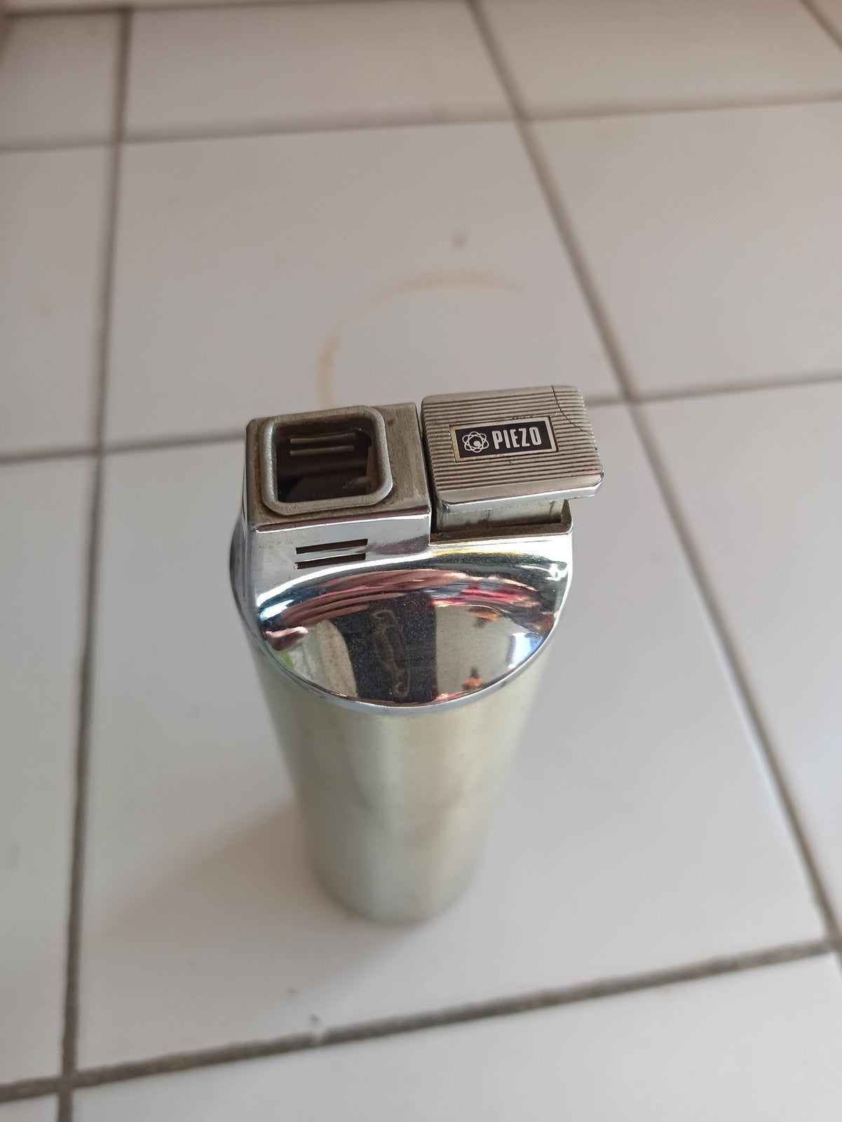 Ancien briquet de table vintage Piezo Japan métal argenté rétro collection fumeu