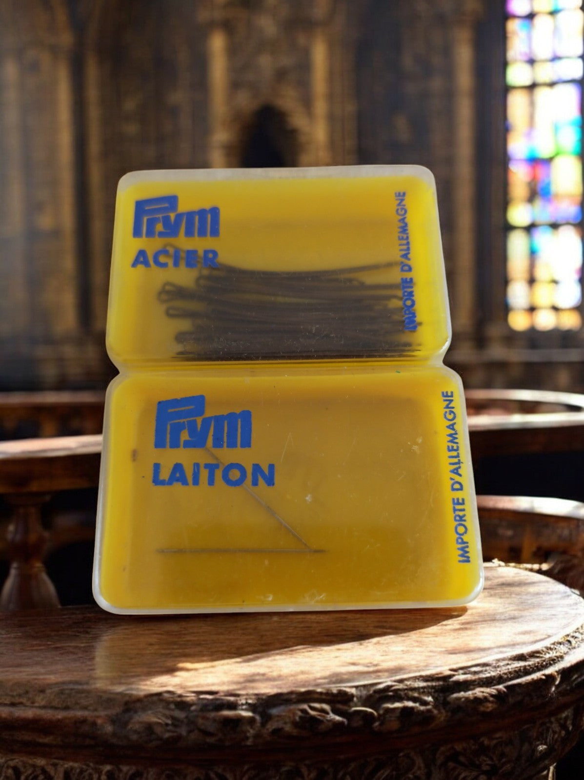 Lot 2 boîtes à épingles Prym vintage acier laiton import Allemagne couture