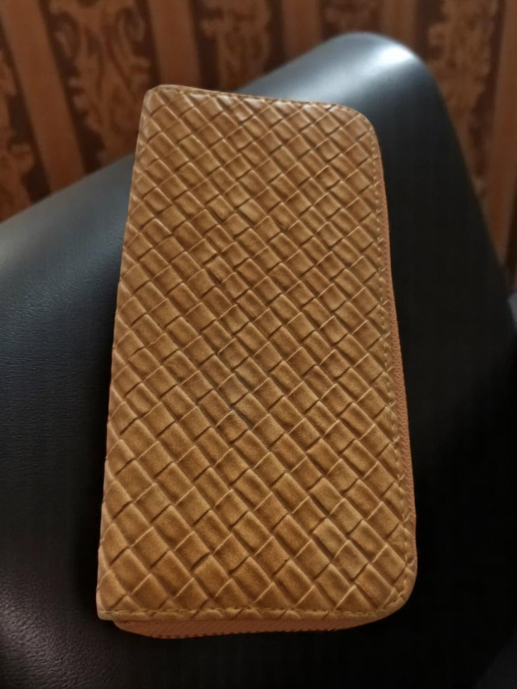 Portefeuille vintage en cuir tressé Ancienne marron rétro élégant accessoire