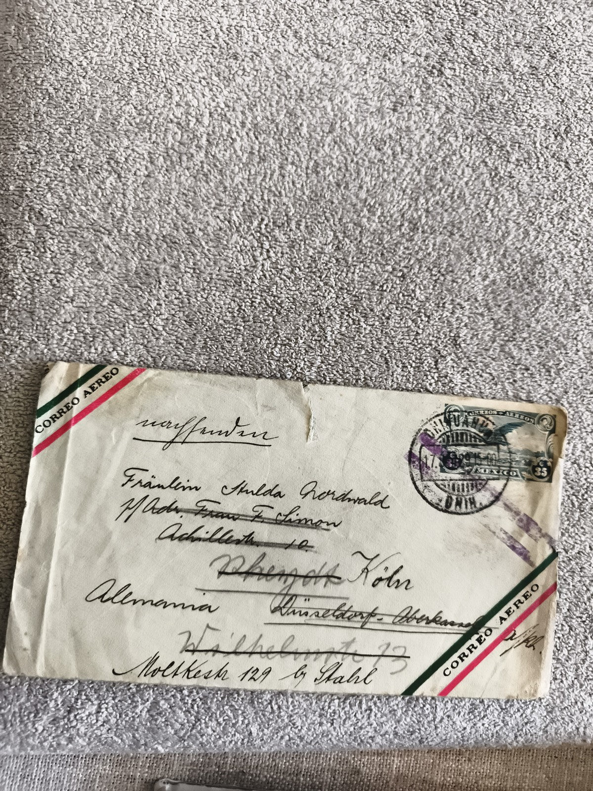 Lettre ancienne CORREO AEREO Mexique timbre 35c, cachet postal, Allemagne