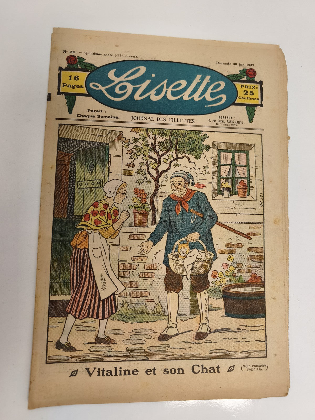 Ancien journal Lisette 1935, Vitaline et son Chat, illustré, vintage presse fill