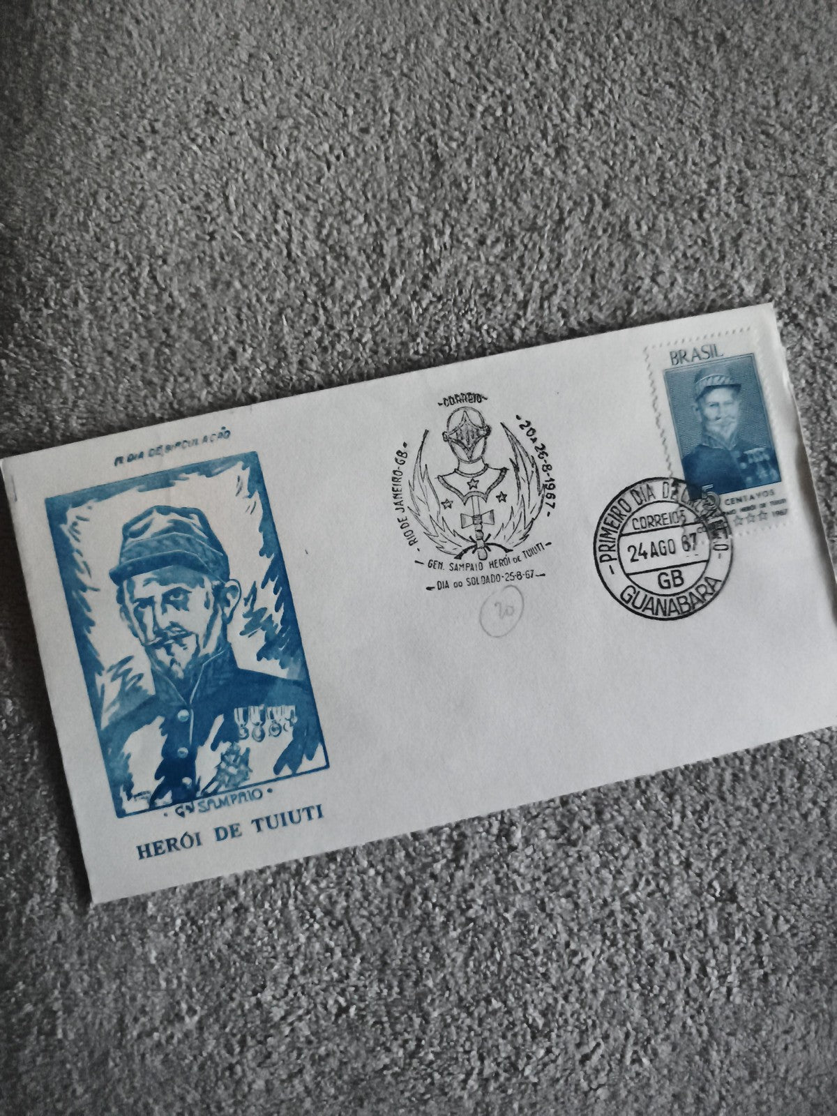 Lettre premier jour Brésil Sampaio Heroi de Tuiuti 1967 philatélie (Ref 27)
