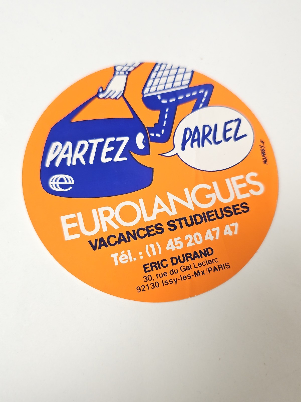 Vintage autocollant publicitaire ancien Eurolangues rétro collection adhésif déc