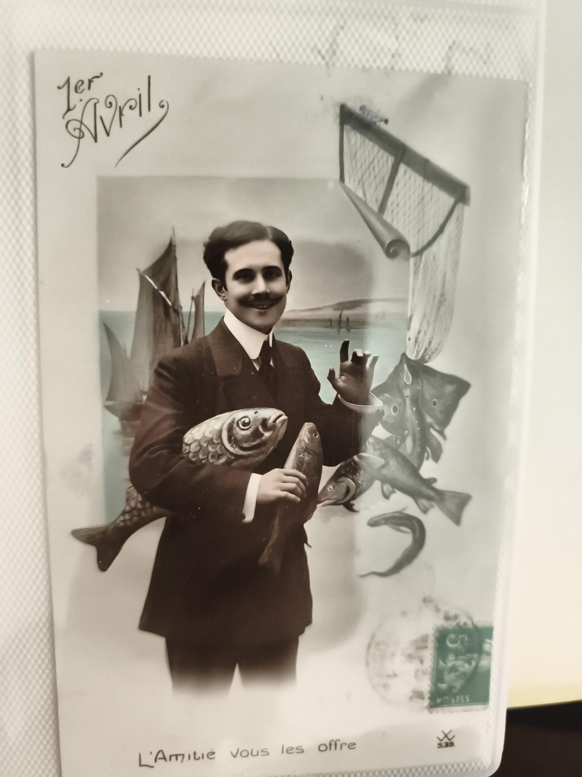 Carte postale ancienne 1er Avril poisson d'avril humour, CPA début XXe