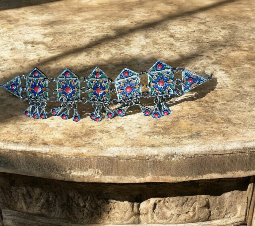Diadème ancien kabyle berbère émaillé métal, bijou traditionnel vintage