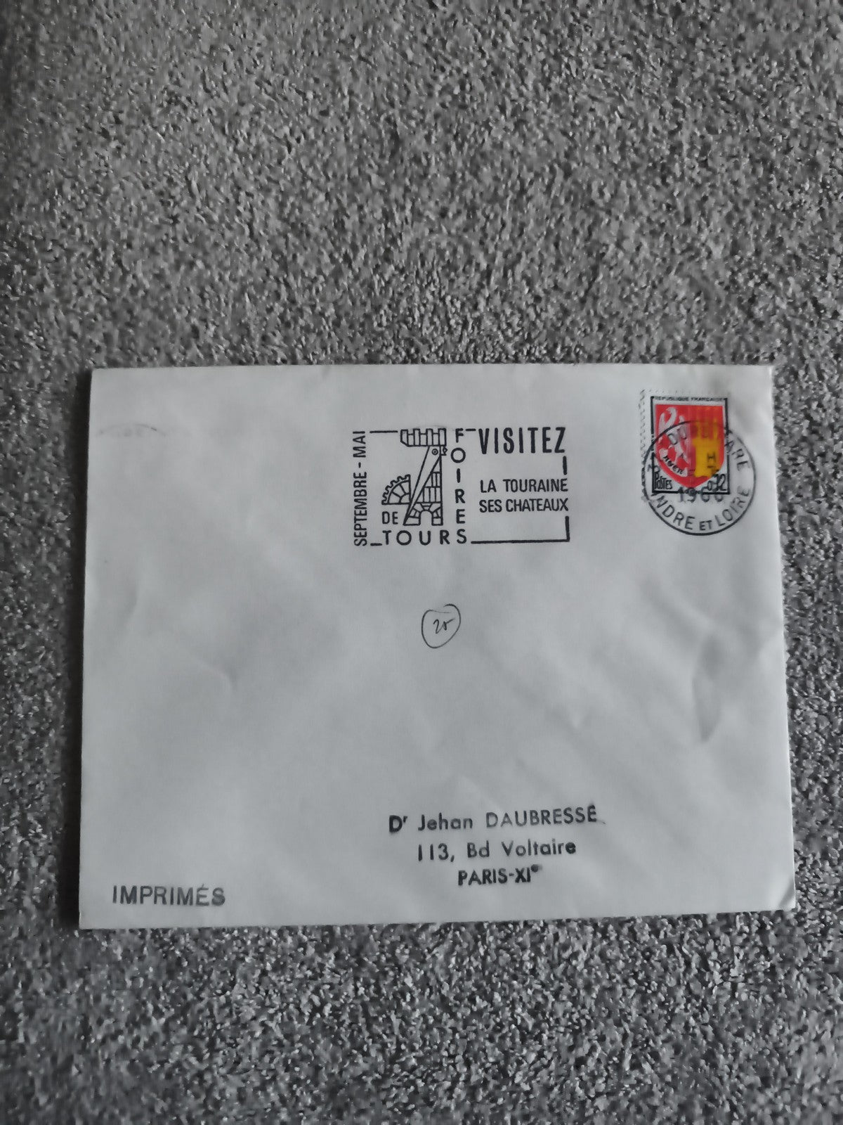 Lettre oblitérée Foire de Tours 1941 imprimés, cachet Indre-et-Loire philatélie