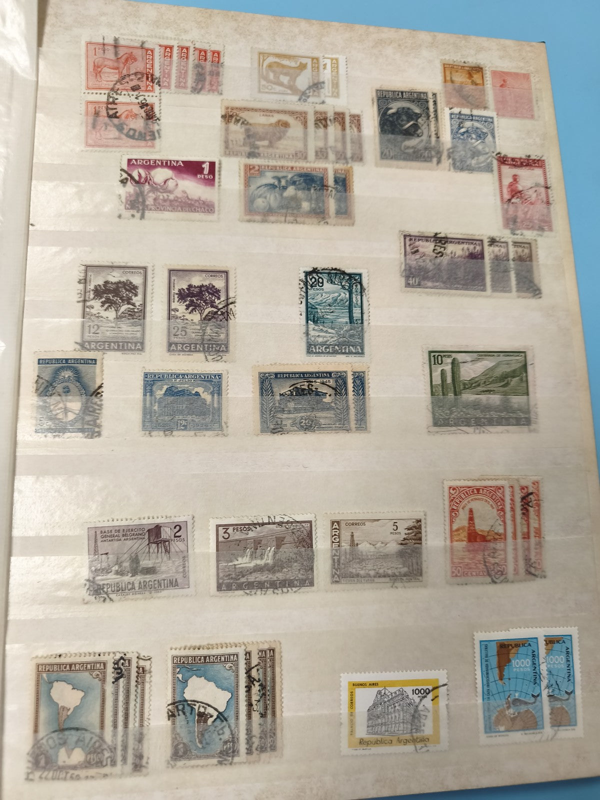 Lot anciens timbres oblitérés Argentine collection philatélie animaux paysages