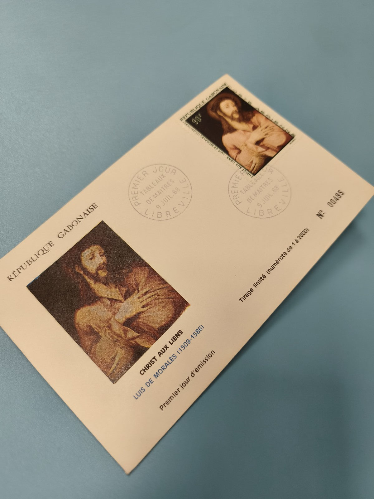Enveloppe FDC Premier Jour Gabon 1968 Timbre Christ aux Liens Morales numérotée
