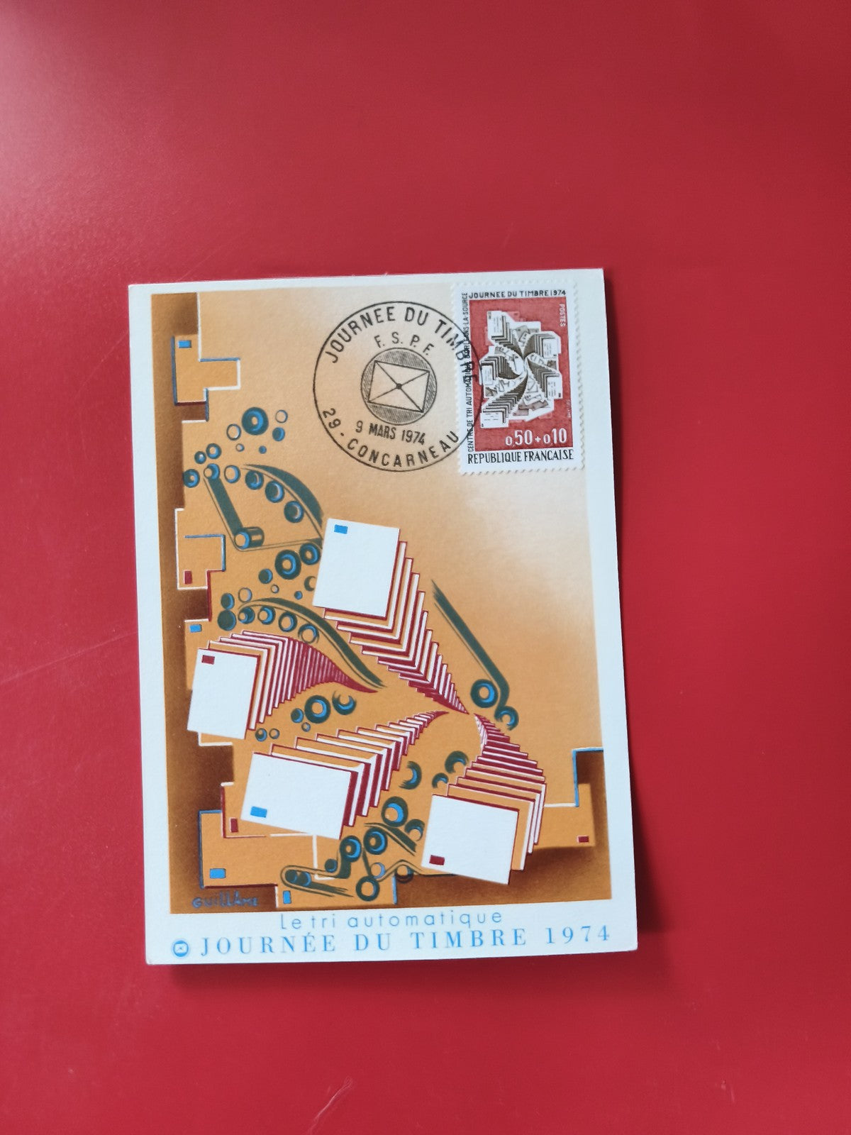 Carte postale philatélie Journée du Timbre 1974 Concarneau oblitérée France