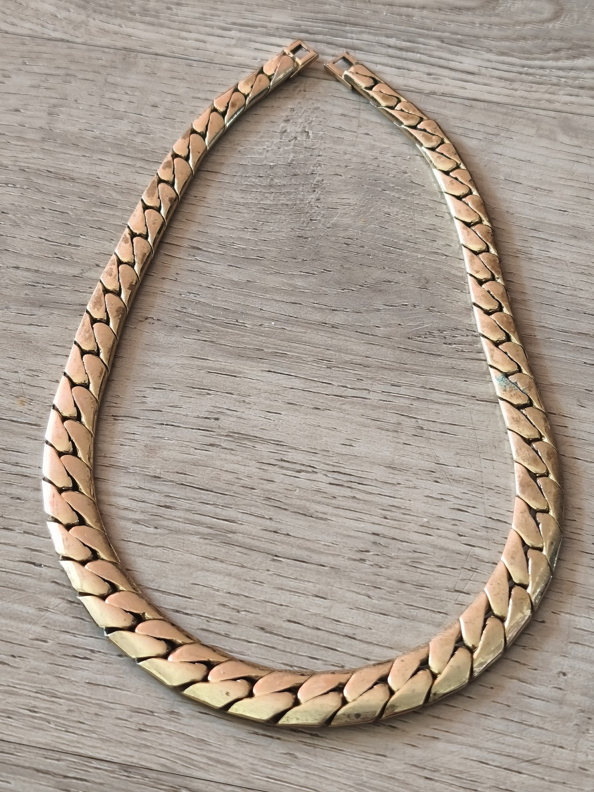 Collier vintage ancien plaqué or, bijou rétro gros maillons, accessoire unique