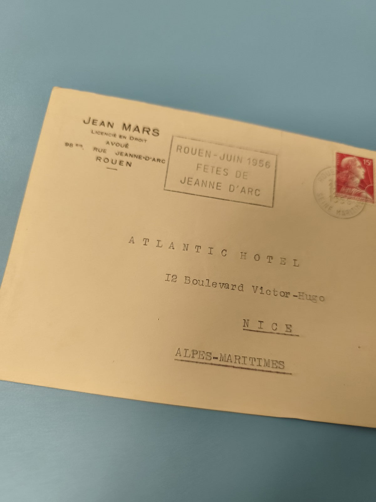 Ancienne enveloppe philatélie Rouen 1956 Fêtes Jeanne d?Arc timbre 15F vintage