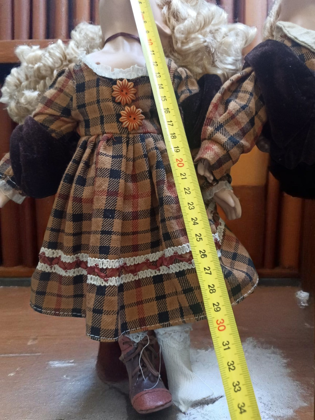 Poupées anciennes de collection numérotées Rose vintage, tenue écossaise, lot de