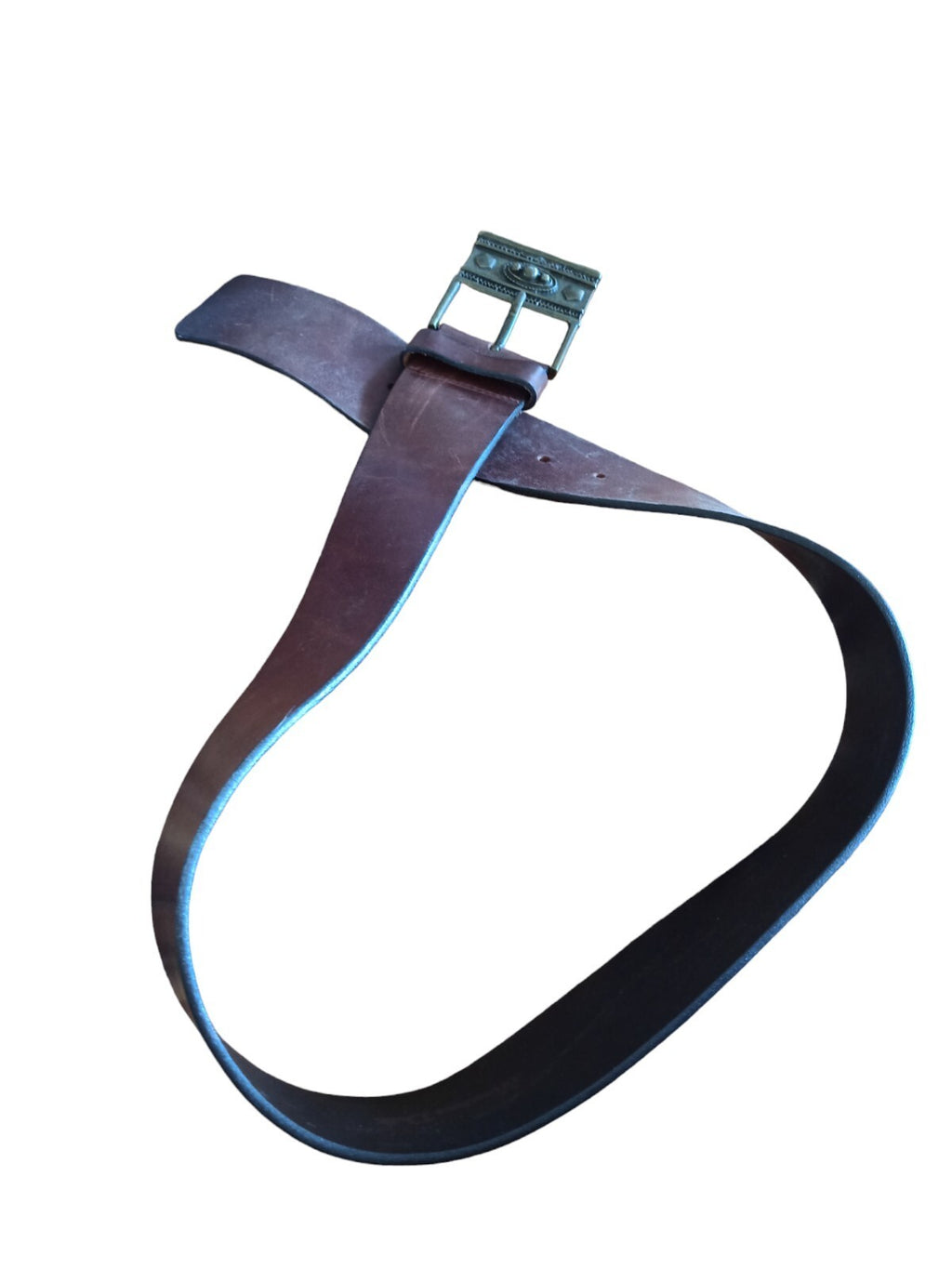 Ceinture Massimo Dutti cuir véritable marron boucle métal décorée 70cm