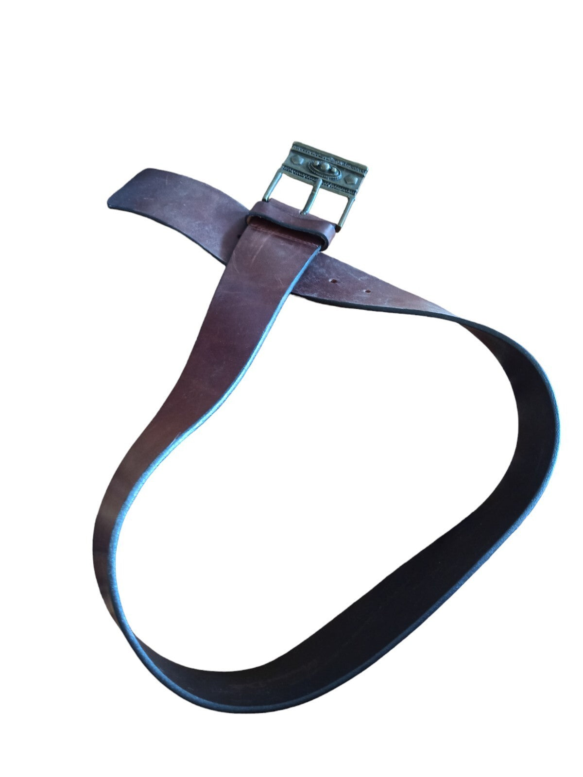 Ceinture Massimo Dutti cuir véritable marron boucle métal décorée 70cm