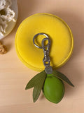 Porte-clés vintage citron cuir vert rétro accessoire sac anneau métal