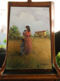 Peinture ancienne signée Varallo scène champêtre vintage tableau rétro