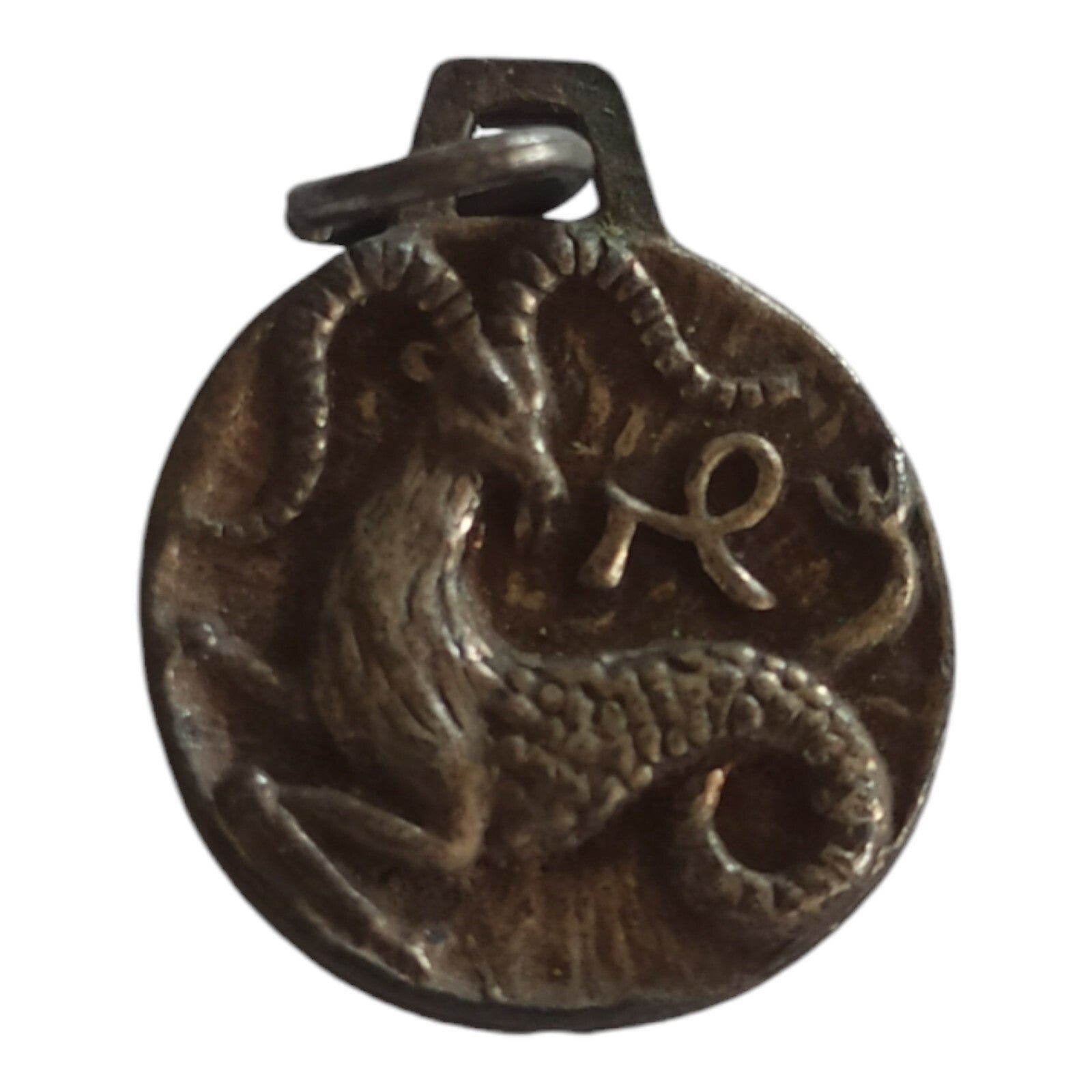 Vintage 1970 Capricorn zodiac medal relief pendant small medal