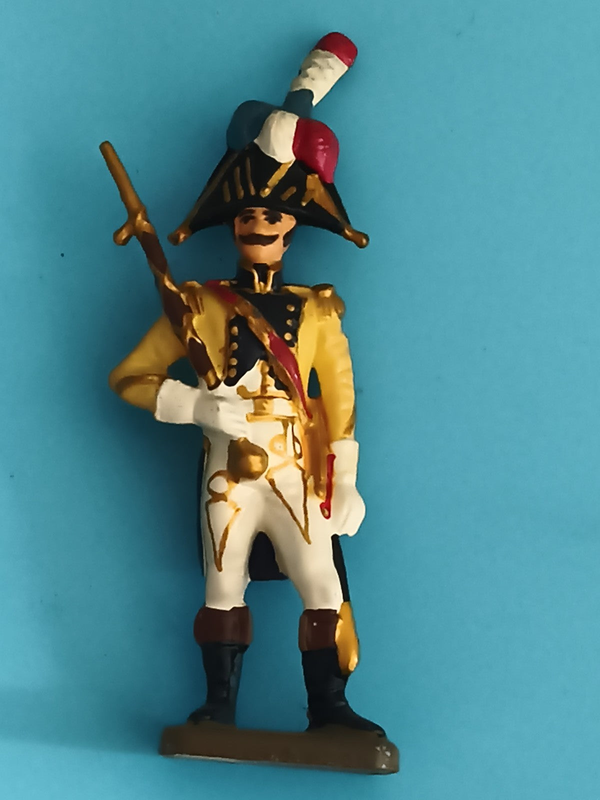Figurine soldat Empire en plomb ancien, uniforme tricolore, officier Napoléon