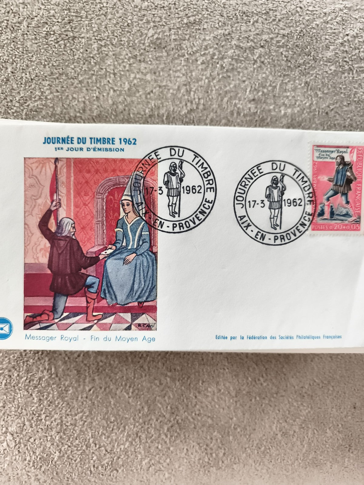Lettre 1er Jour 1962 Journée du Timbre Messager Royal Moyen Âge FDC philatélie