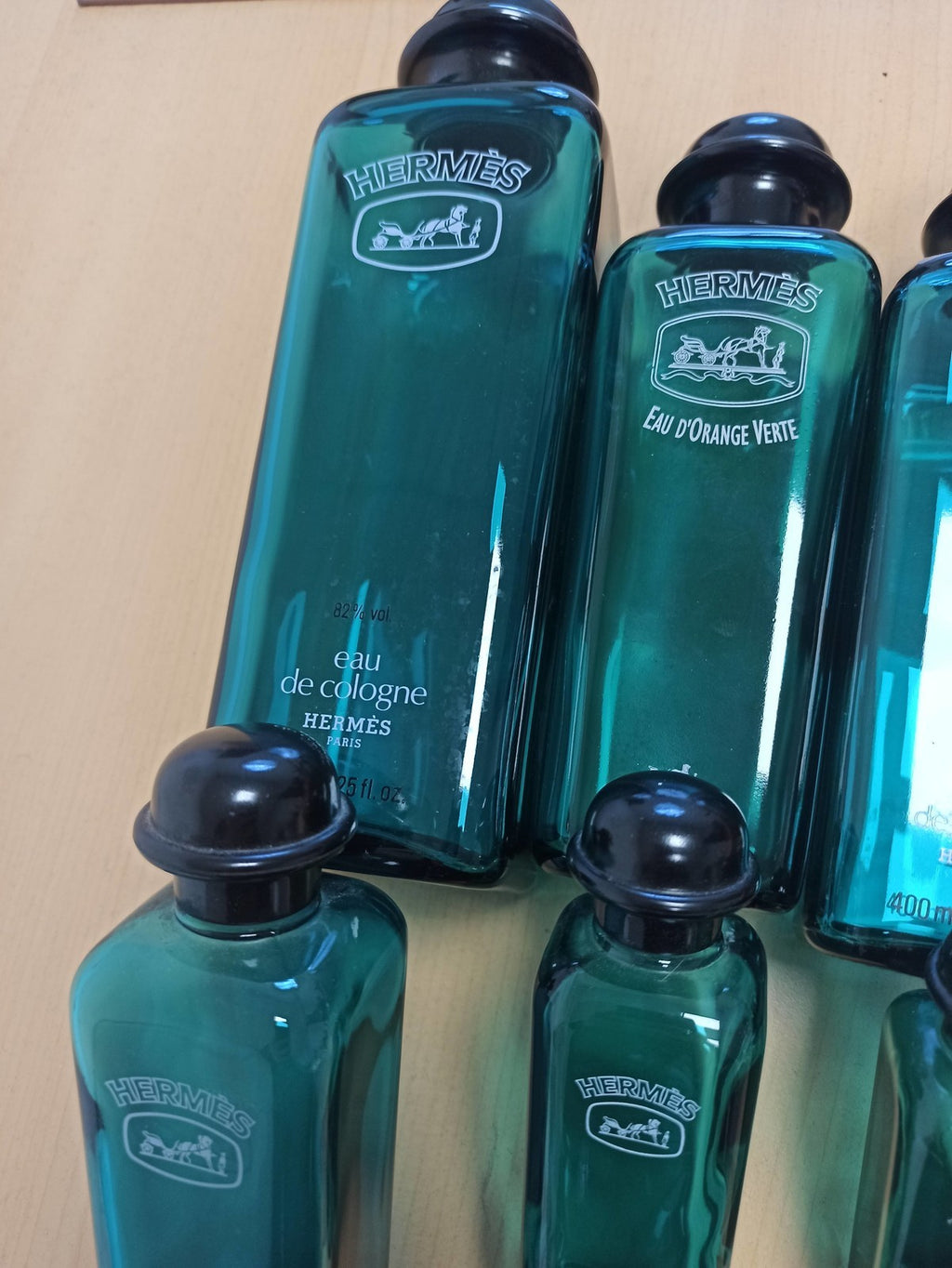 Flacons parfum vides Hermès anciens, lot vintage Eau d’Orange Verte, cologne
