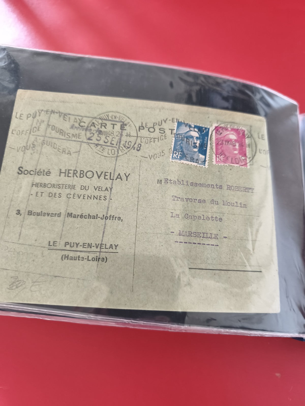 Ancienne enveloppe oblitérée Le Puy-en-Velay 1948 timbres RF philatélie collecti