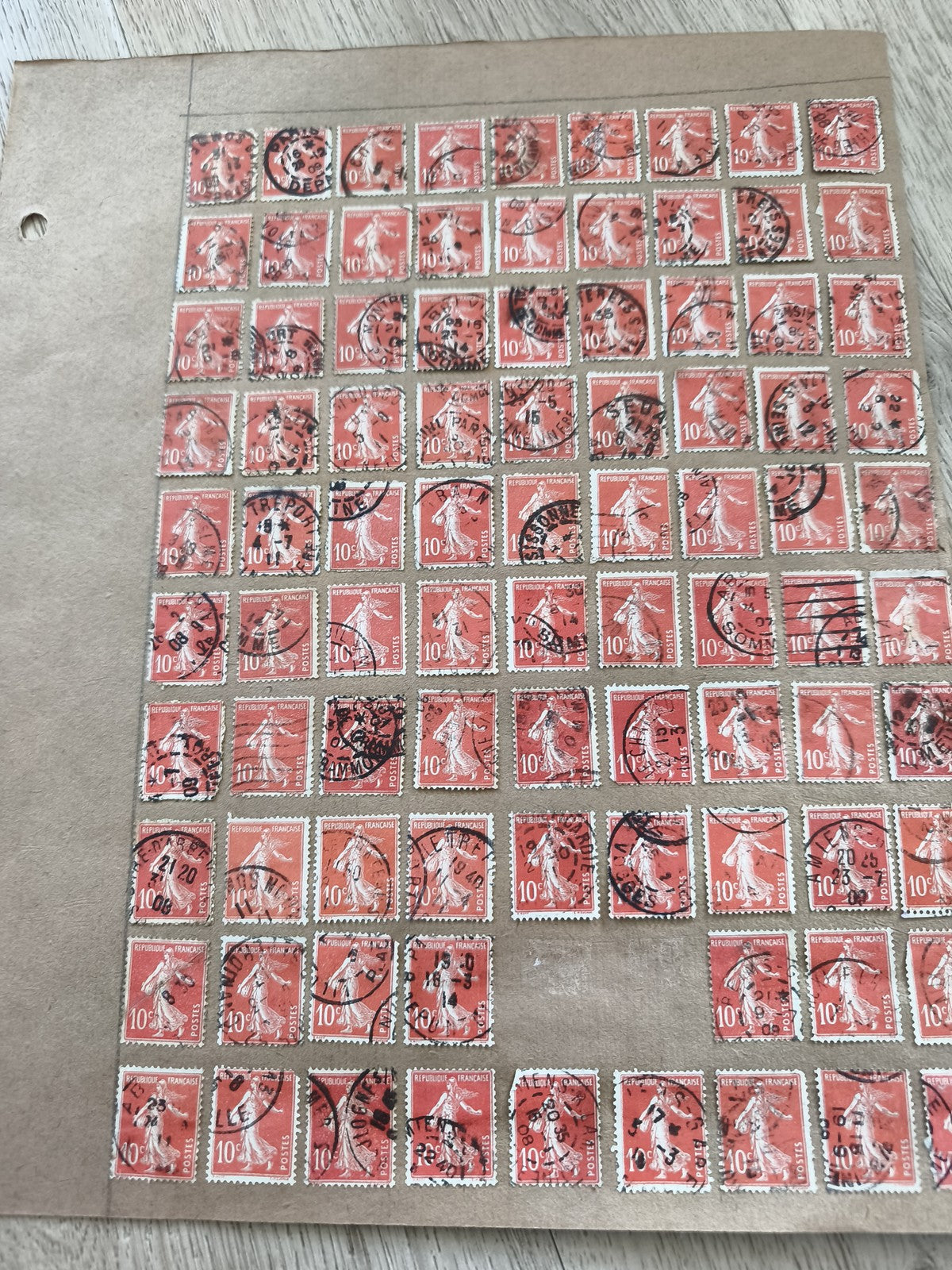 Gros lot timbres anciens Marianne 10c rouge oblitérés, étude philatélie France