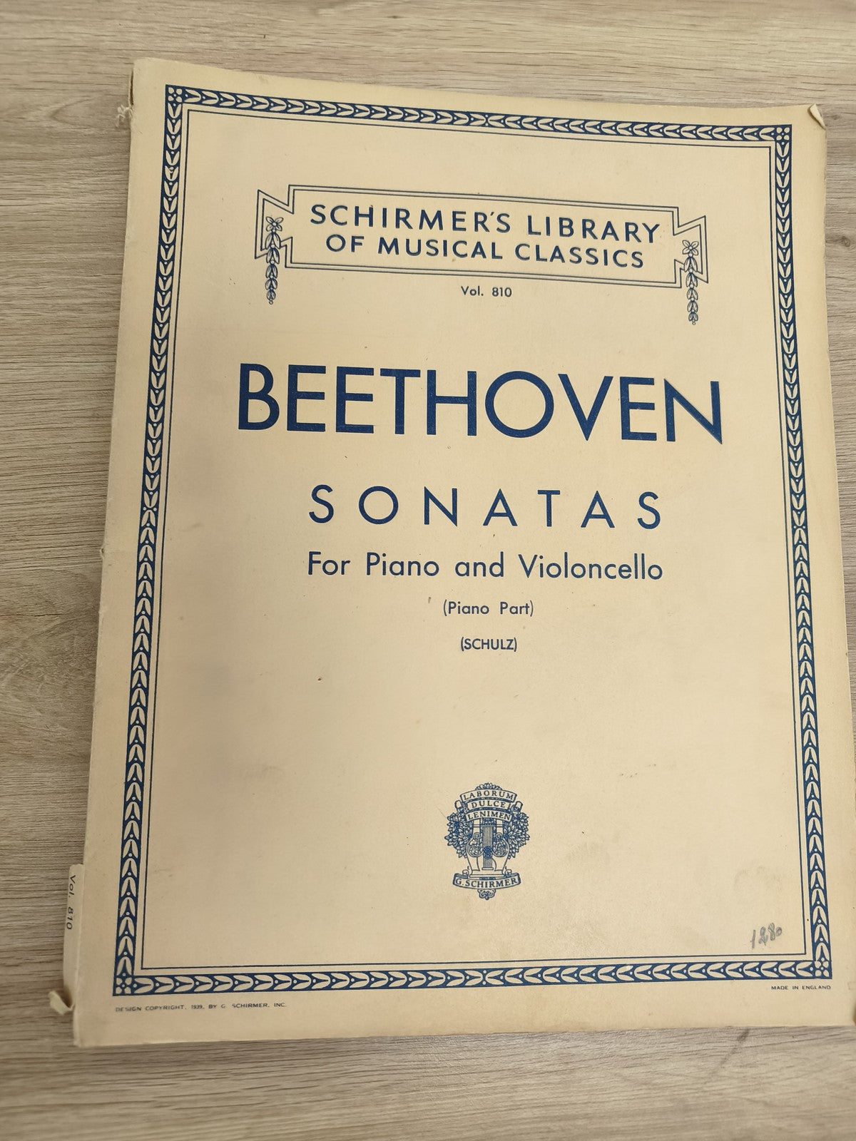 Ancien livre partitions Beethoven piano violoncelle Schirmer vintage déco