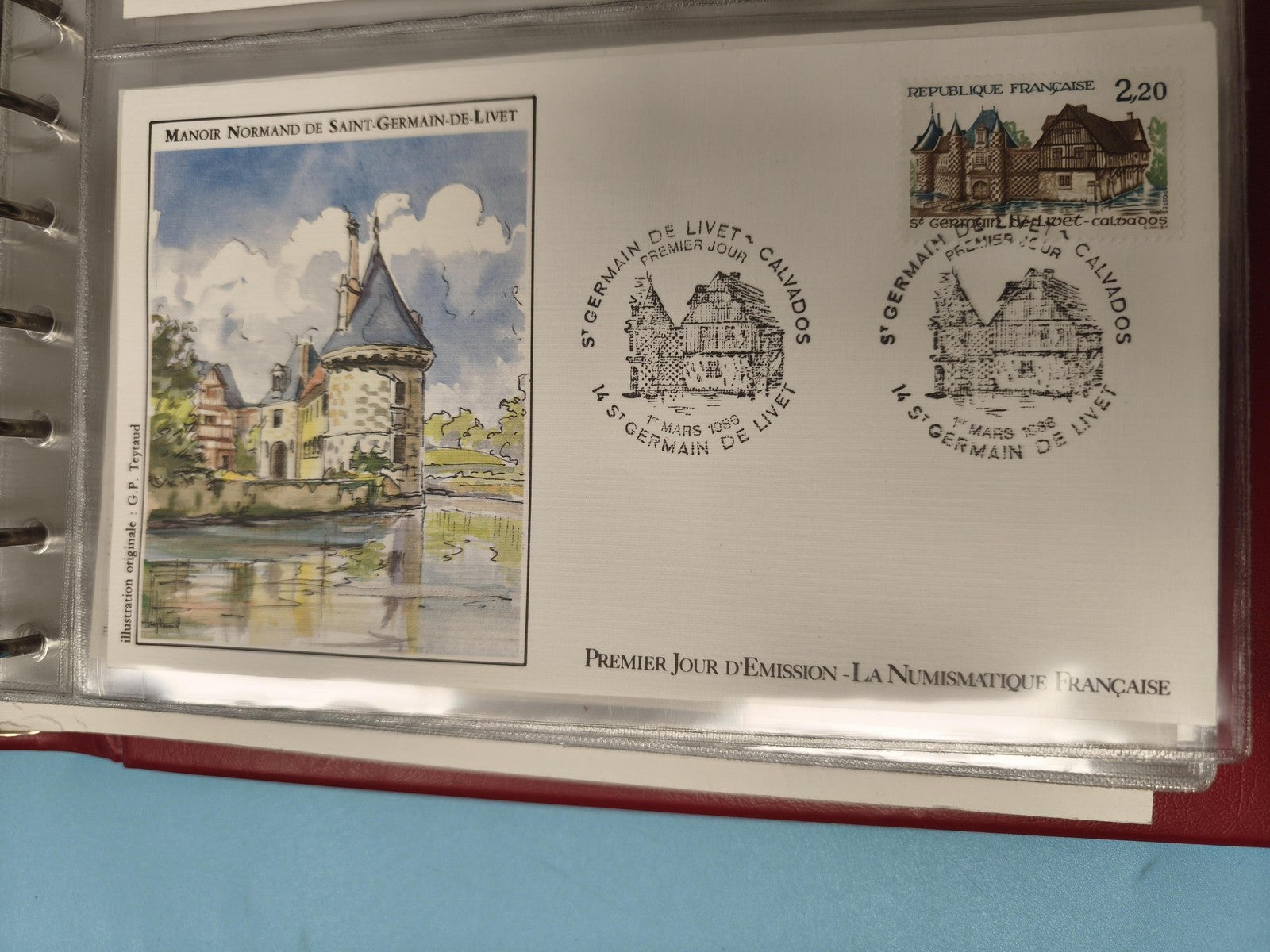 Enveloppe FDC Manoir Normand de Saint-Germain-de-Livet, timbre 2,20 FR, illustra