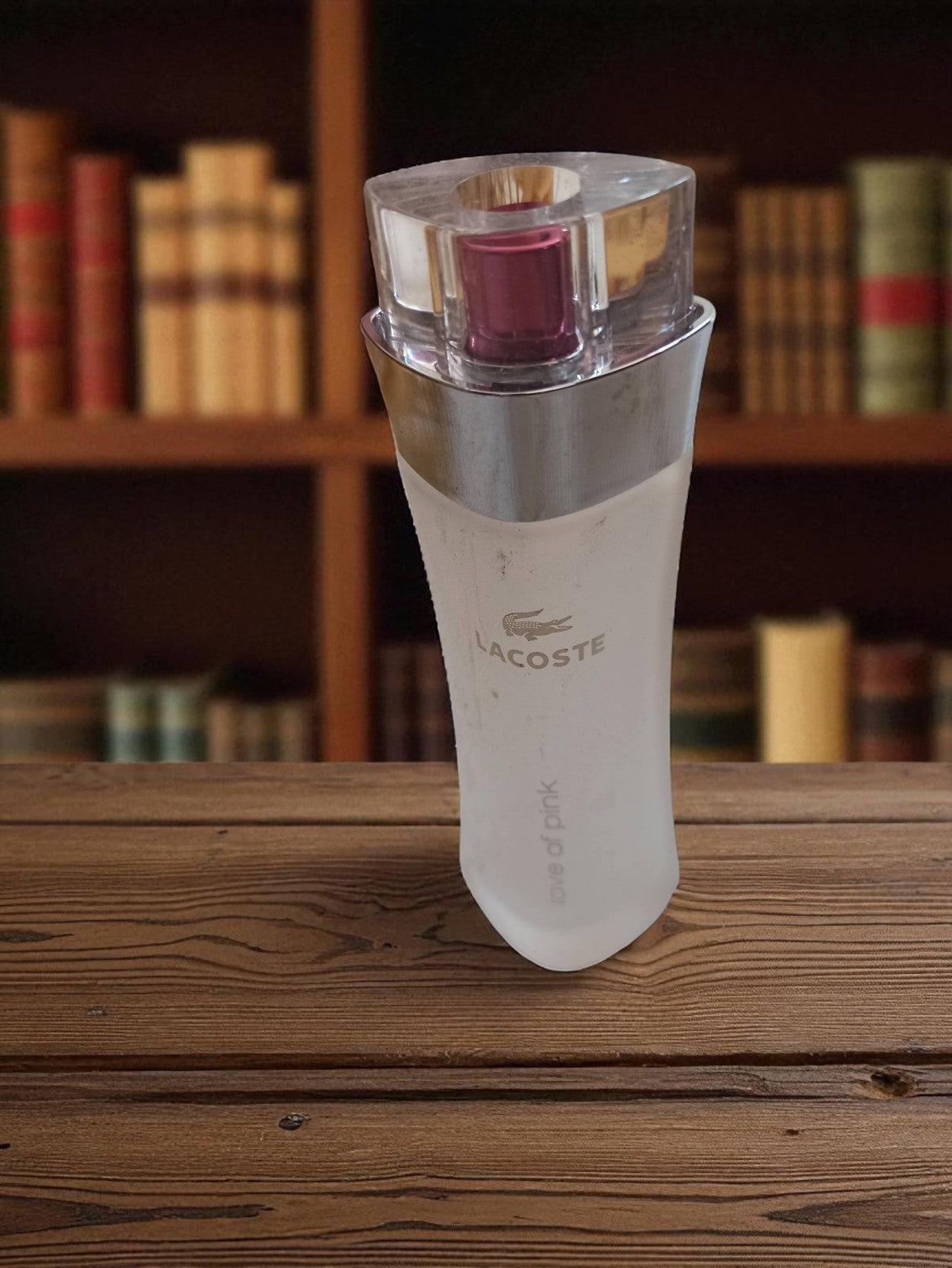 Flacon parfum vide Lacoste Love of Pink vintage, bouteille déco rétro ancien