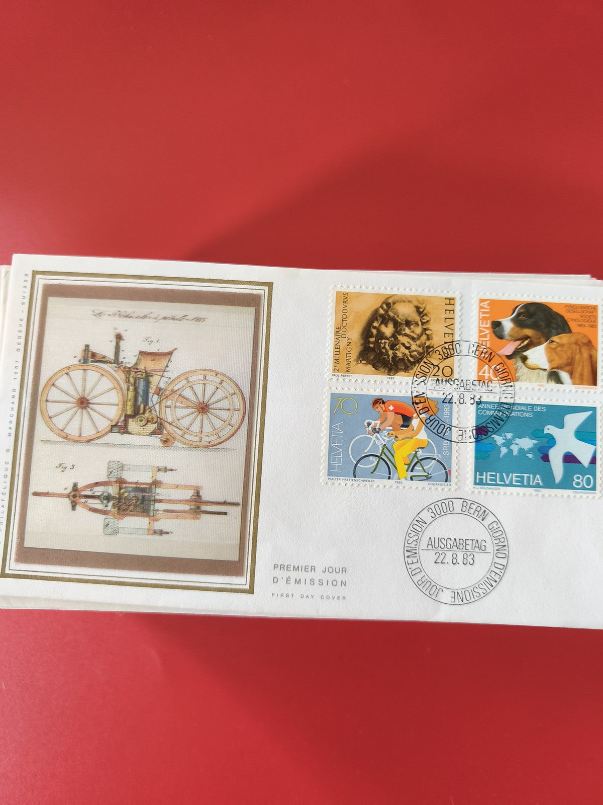 Enveloppe philatélie Premier Jour Suisse, timbres illustrés, cachet 1983