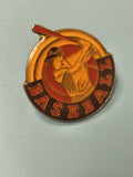 Vintage pin's baseball joueur batteur émaillé rond rouge jaune collection (Ref 1