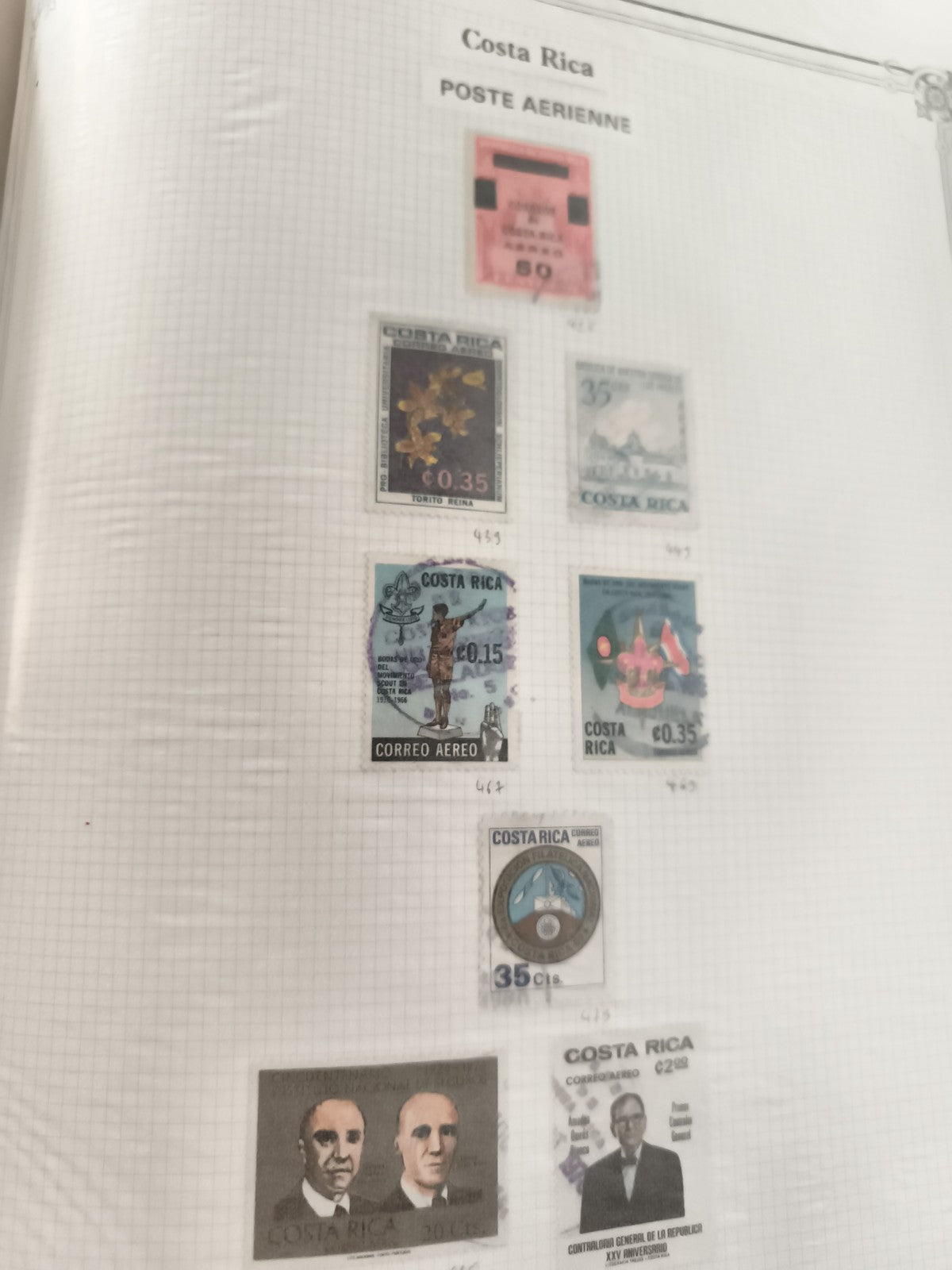Timbres anciens Costa Rica poste aérienne lot x8, oblitérés, motifs variés